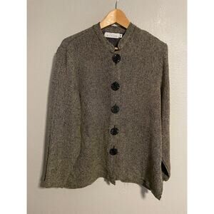 Willow Cardigan Sweater Womens XL Brown Textured Knit High Neck Button Lagenlook